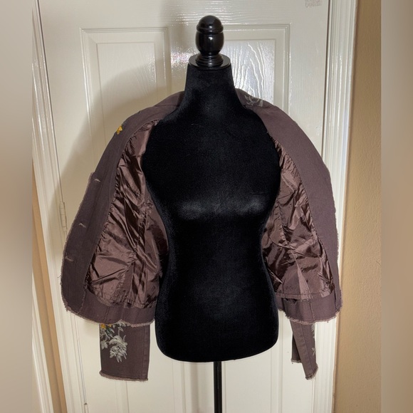 PAPARAZZI BIZ Floral Embroidered Brown Boho Button Lined Coat Jacket Size M - Picture 4 of 12